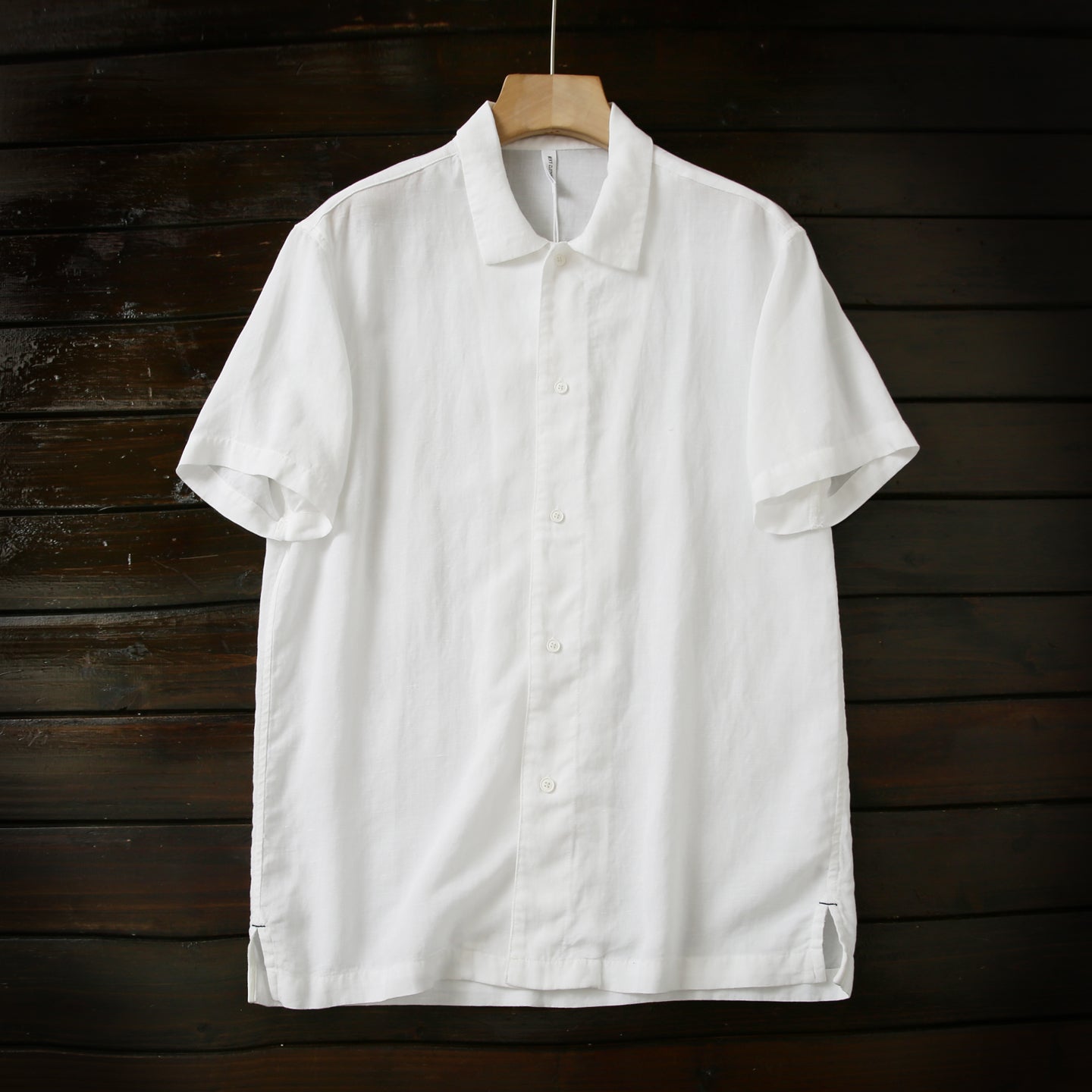 Cool Antibacterial Linen/Lyocell Men's Summer Turn-down Collar Loose Casual Short Sleeve Shirt Top