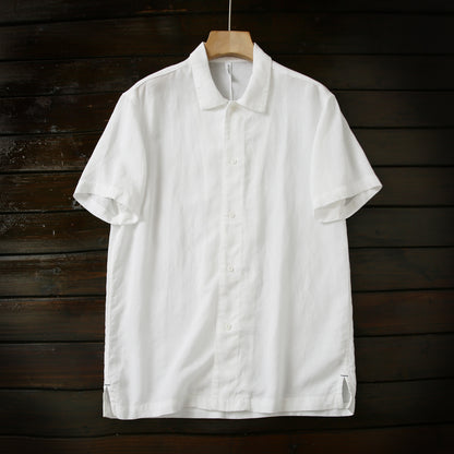 Cool Antibacterial Linen/Lyocell Men's Summer Turn-down Collar Loose Casual Short Sleeve Shirt Top