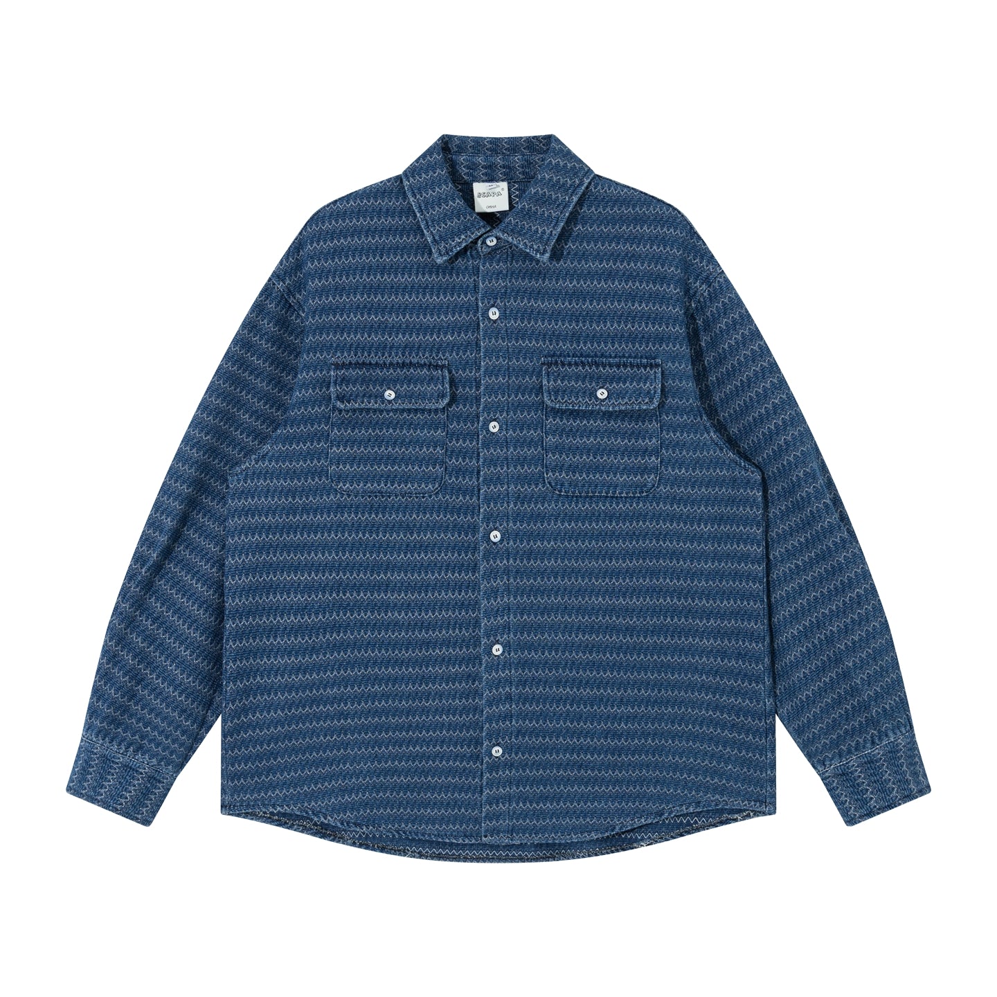 Japanese Ethnic Jacquard Denim Shirt Jacket – Loose & Cozy for Autumn/Winter