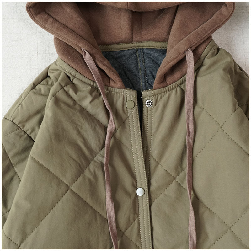 Warm Mid-Length Hooded Quilted Cotton Jacket – Loose, Retro Japanese Outerwear for Women
