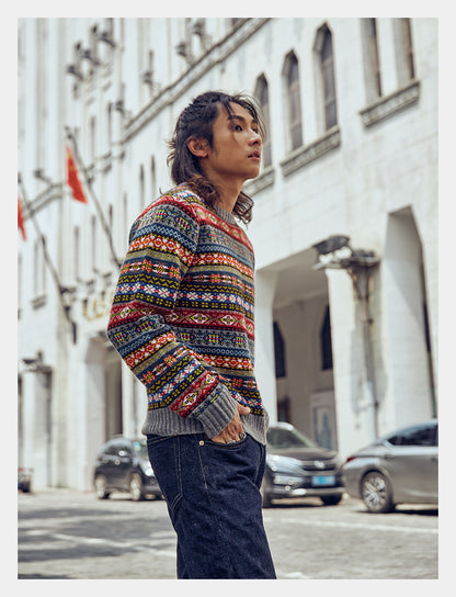 Fair Isle Merino Wool Crew Neck Sweater – Vintage British Retro (Unisex)