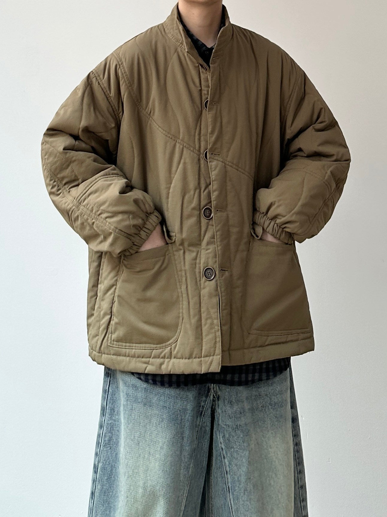 JOYZONE Japanese Retro Stand Collar Cotton Jacket - Large Pocket Workwear Coat (Men)