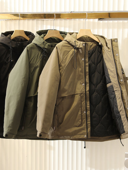 Men's Plus Size Cold-Resistant Hooded Cotton Jacket - Winter Thickened Windproof Warm Export Overstock Workwear Coat