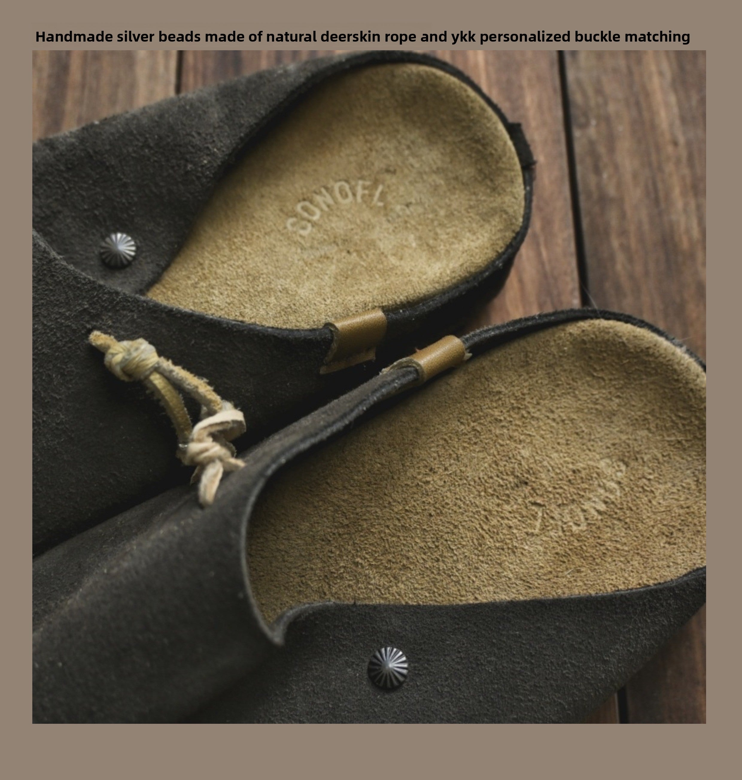 Sonofloong Retro Genuine Leather Mules - Silver Buckle Thick-Soled Cork Birkenstock Style