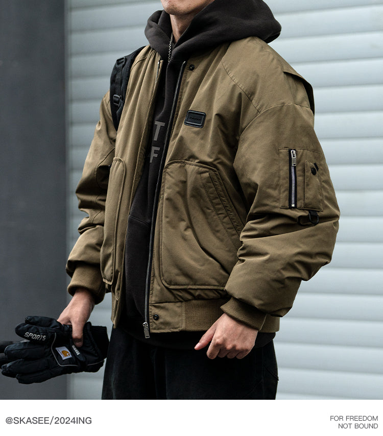 American Style Trendy Brand 90 White Duck Down Workwear Flight Jacket Down Jacket Men Winter Loose Thickened Warm Short Coat