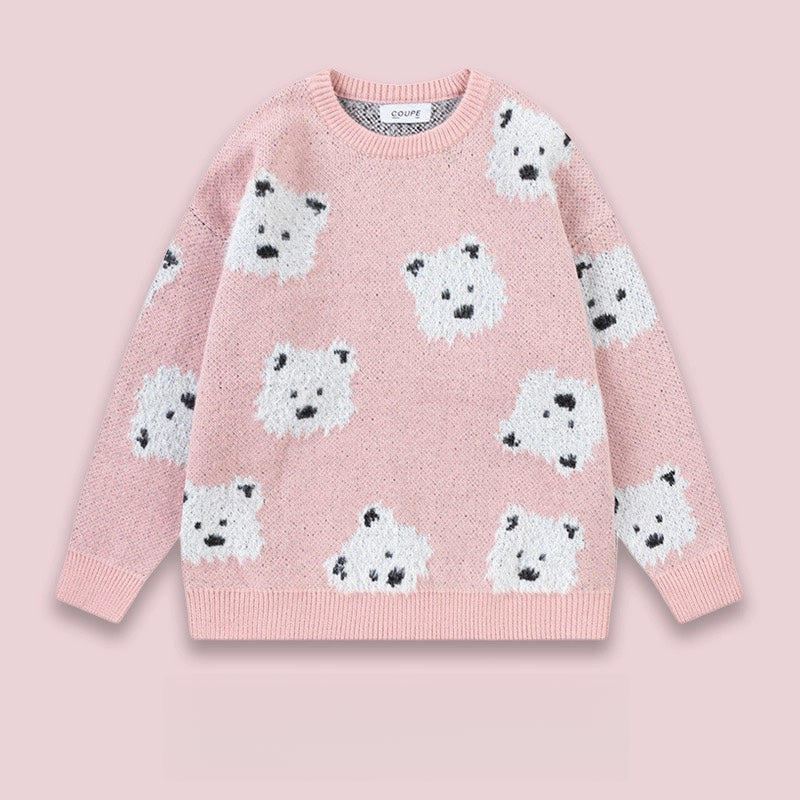 Color-Block Cartoon Puppy Knitted Sweater – Designer Brand Unisex
