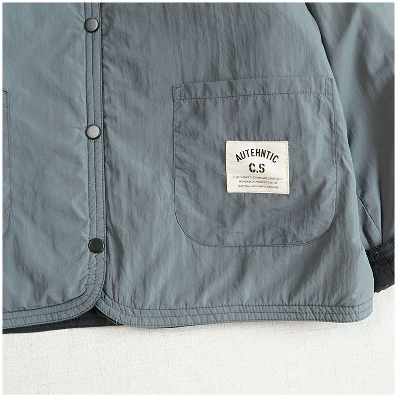 Reversible Quilted Cotton Jacket – Lightweight Loose Fit with Round Neck for Spring/Autumn