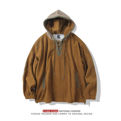 Japanese Style Fleece-Lined Hooded Sweatshirt - Thickened Pullover Hoodie (Men)