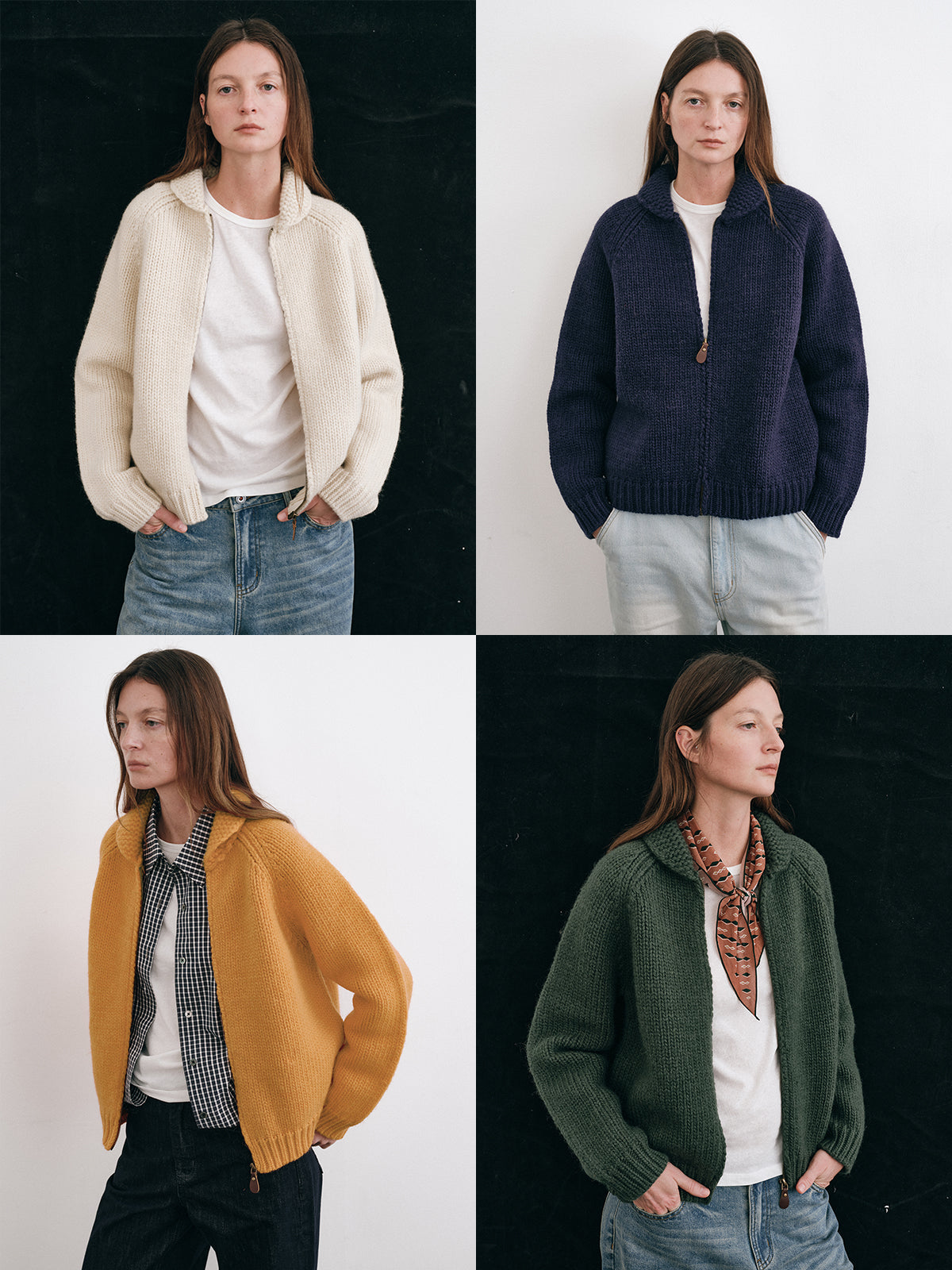 Shyshy Hand-Playing Knitting Needle-Sense Loom Retro Peter Pan Collar Four-Color 100% Wool Thick Stick Sweater Cardigan