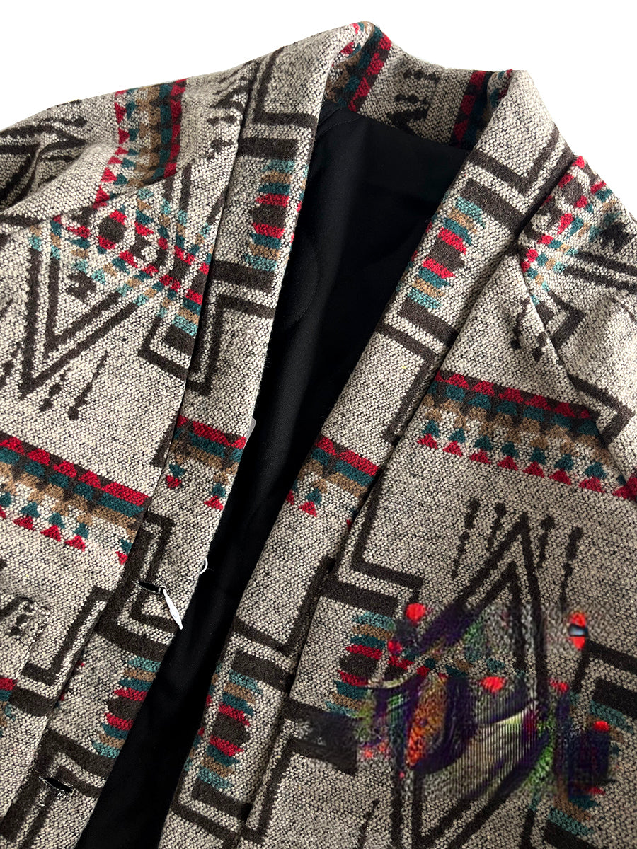 Men's Japanese Style Improved Taoist Robe - Autumn Winter Retro Patchwork Collarless Cotton Jacket