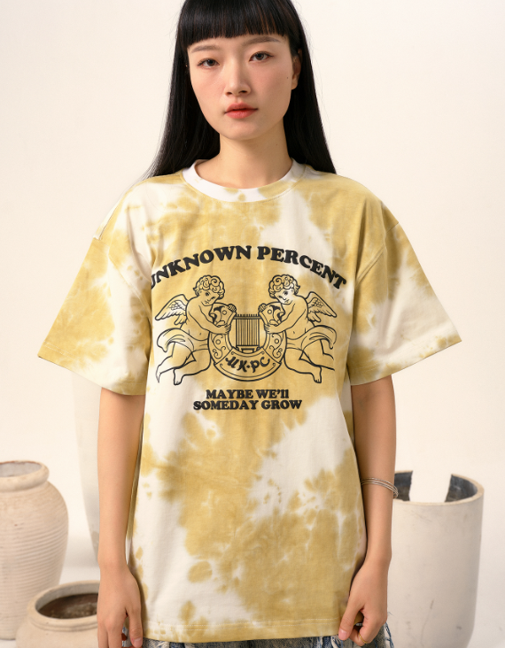 UKPC Organ Horseshoe Angel Tie-Dye Short Sleeve Street American Print Trendy Brand Couple Cotton Loose Half Sleeve National Trend