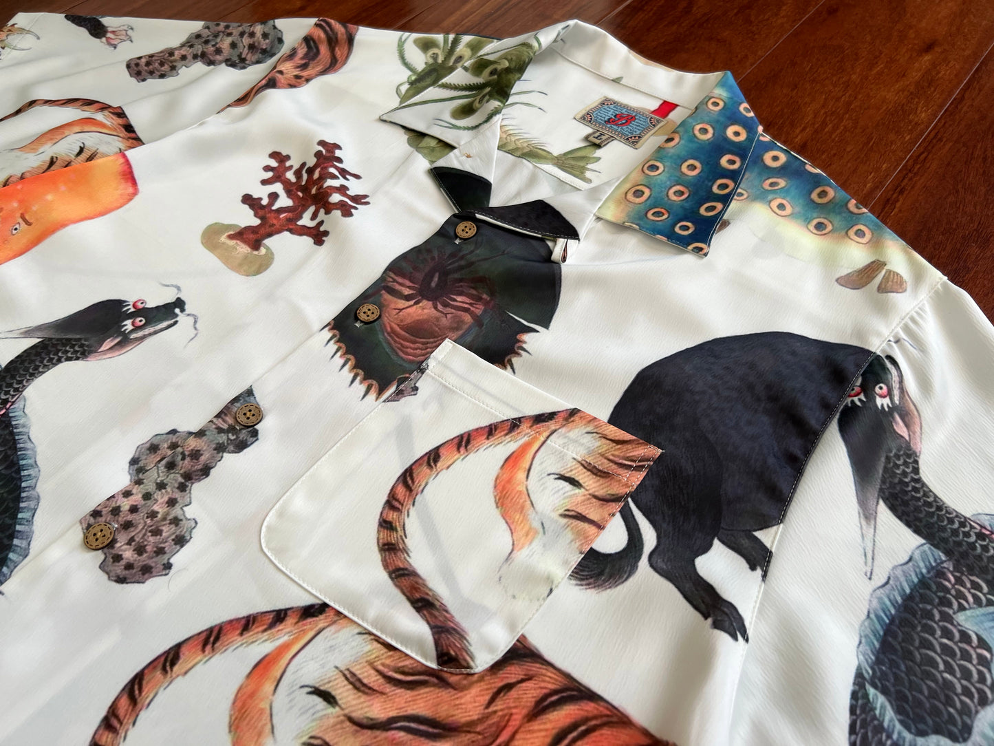 Ukiyo-E Patchwork Style Loose Drape Hawaiian Cuban Collar Printed Aloha Shirt Short Sleeve Shirt