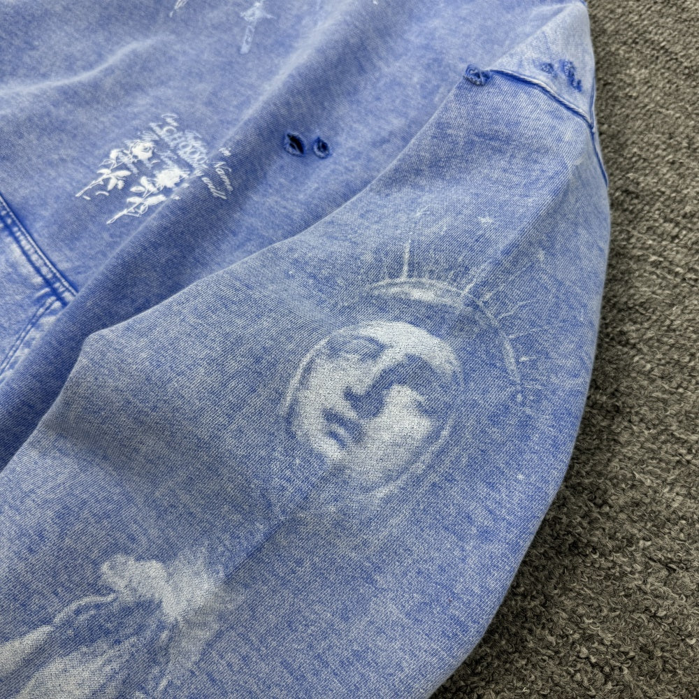 500g Heavyweight Saint Michael Distressed Portrait Hoodie – Vintage Washed Pullover