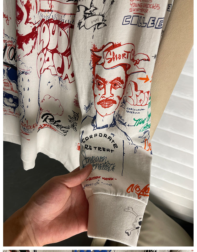 Quan Zhilong “Saint Michael” Rhinestone Graffiti Long-Sleeve Tee – Unisex Streetwear Vintage Base