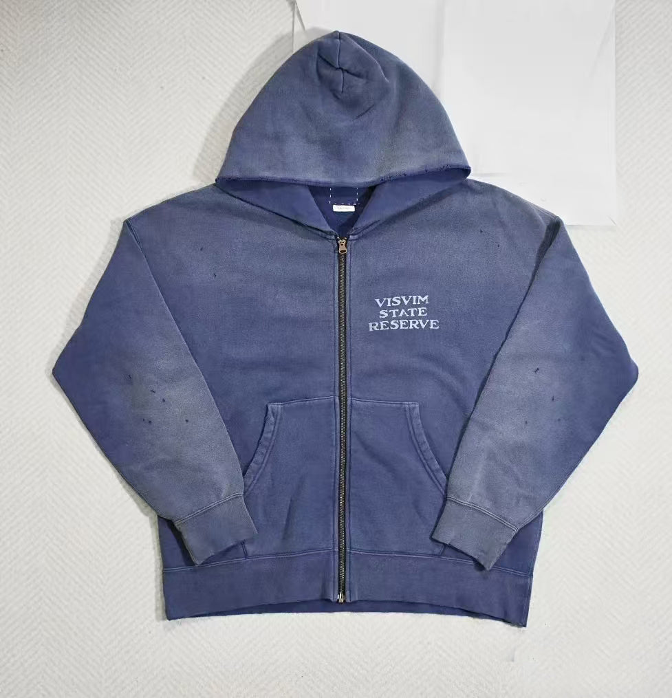 Japanese Trend All-Cotton Washed Vintage Distressed Zipper Hoodie
