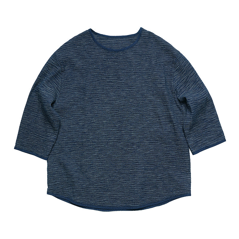 Original Retro Sashiko Loose Japanese Style Round Neck Three-Quarter Sleeve Blue Dyed T-Shirt Trendy Brand Short Sleeve