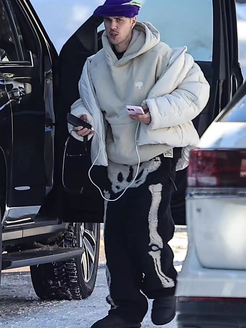 KAPITAL Lamb‑Wool Bone Pattern Pants – Japanese Retro Warm Unisex Trousers