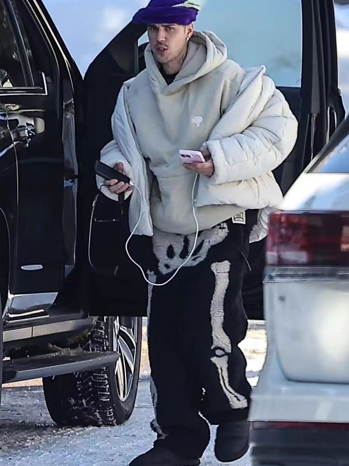 KAPITAL Lamb‑Wool Bone Pattern Pants – Japanese Retro Warm Unisex Trousers