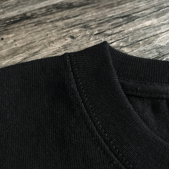 Classic Simple Pure Black Heavy Cotton Crew Neck Short Sleeve T-Shirt Unisex American Retro