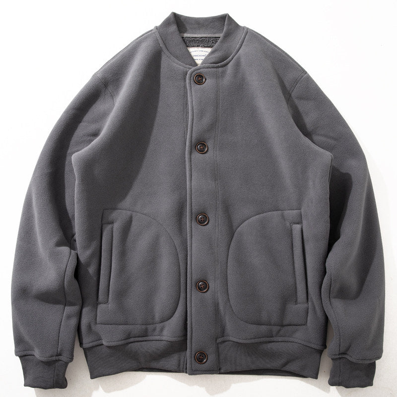 Joks Priit Fleece-Lined Baseball Jacket - Japanese Style Lamb Wool Coat (Men)