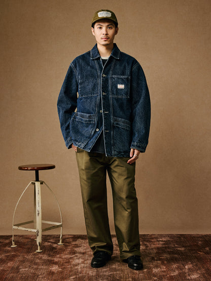 Heavyweight 15 oz Fermented-Wash Distressed Denim Jacket – Retro American Iron-Style (Unisex)