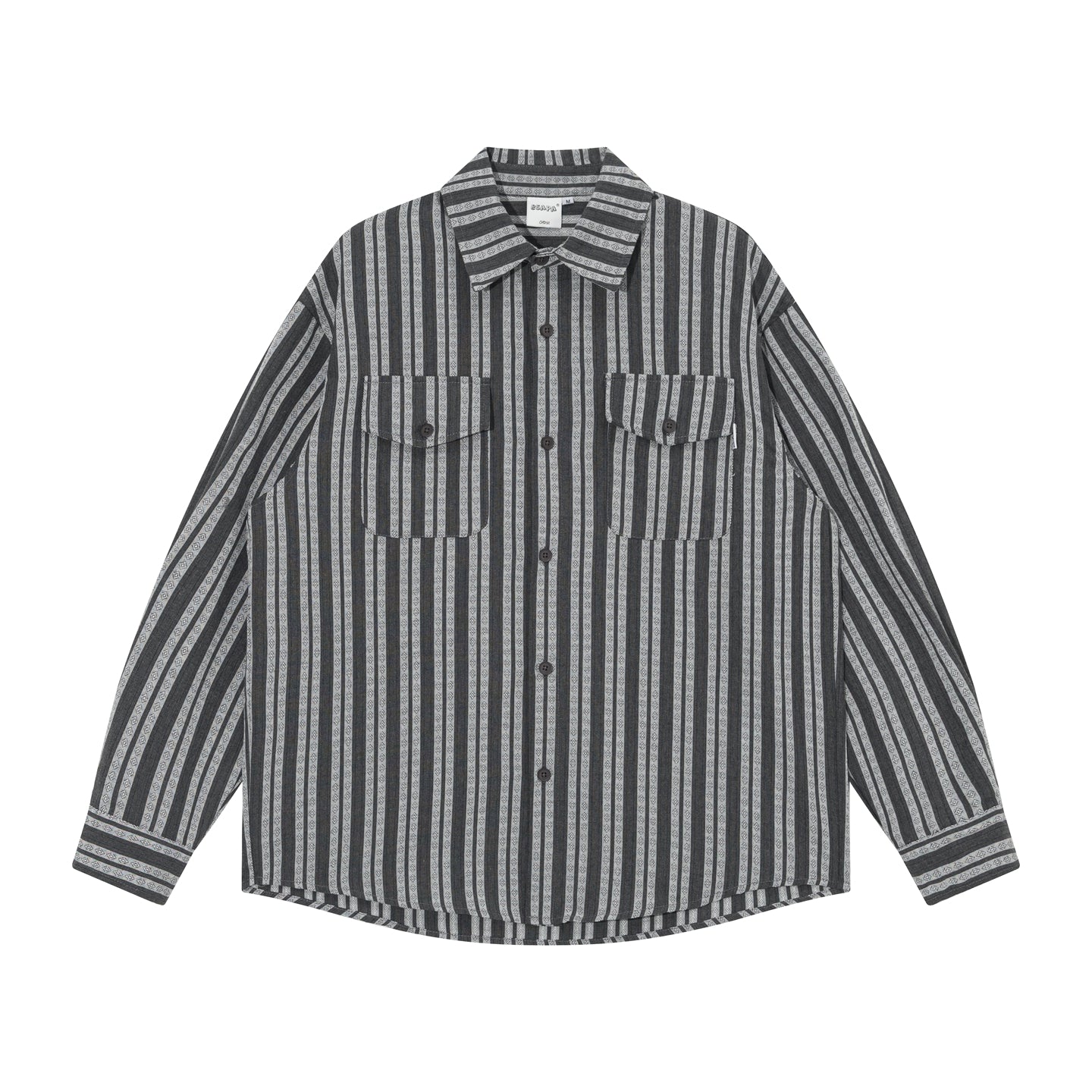 Japanese Vintage Vertical Striped Oversized Long-Sleeve Shirt – Loose Fit Black & Grey