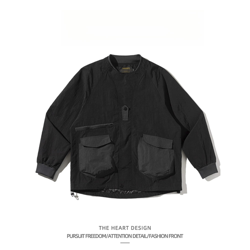 Mountain-Style Functional Windbreaker Jacket – Retro Loose-Fit with Pockets & Patchwork