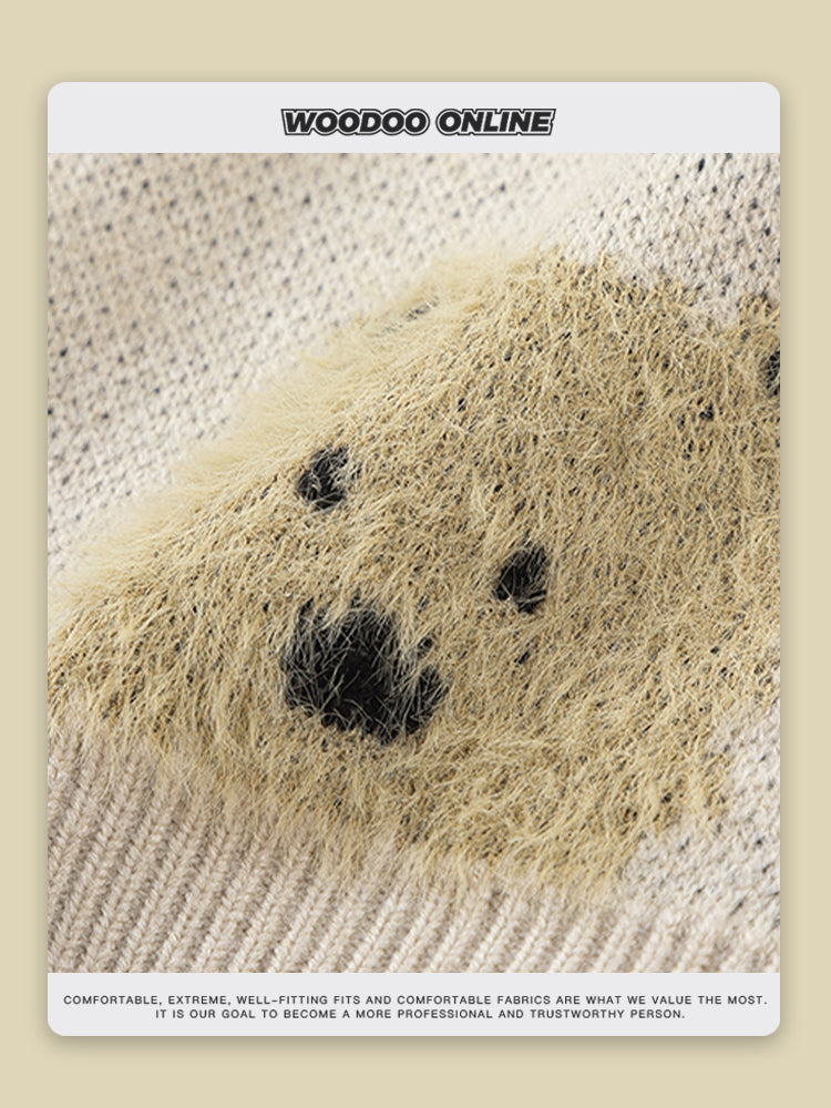 Color-Block Cartoon Puppy Knitted Sweater – Designer Brand Unisex