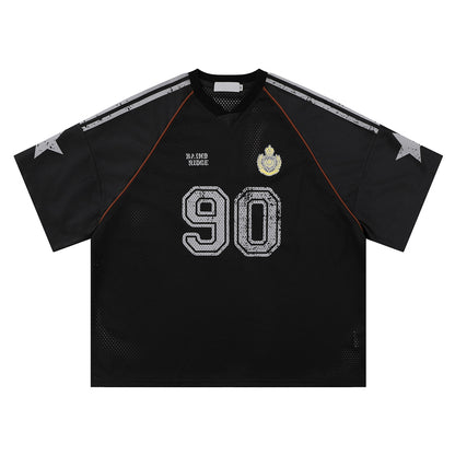 American Street Style T-Shirt for Men and Women 2025 Summer Rugby Jersey Short Sleeve Oversize Loose Casual Top