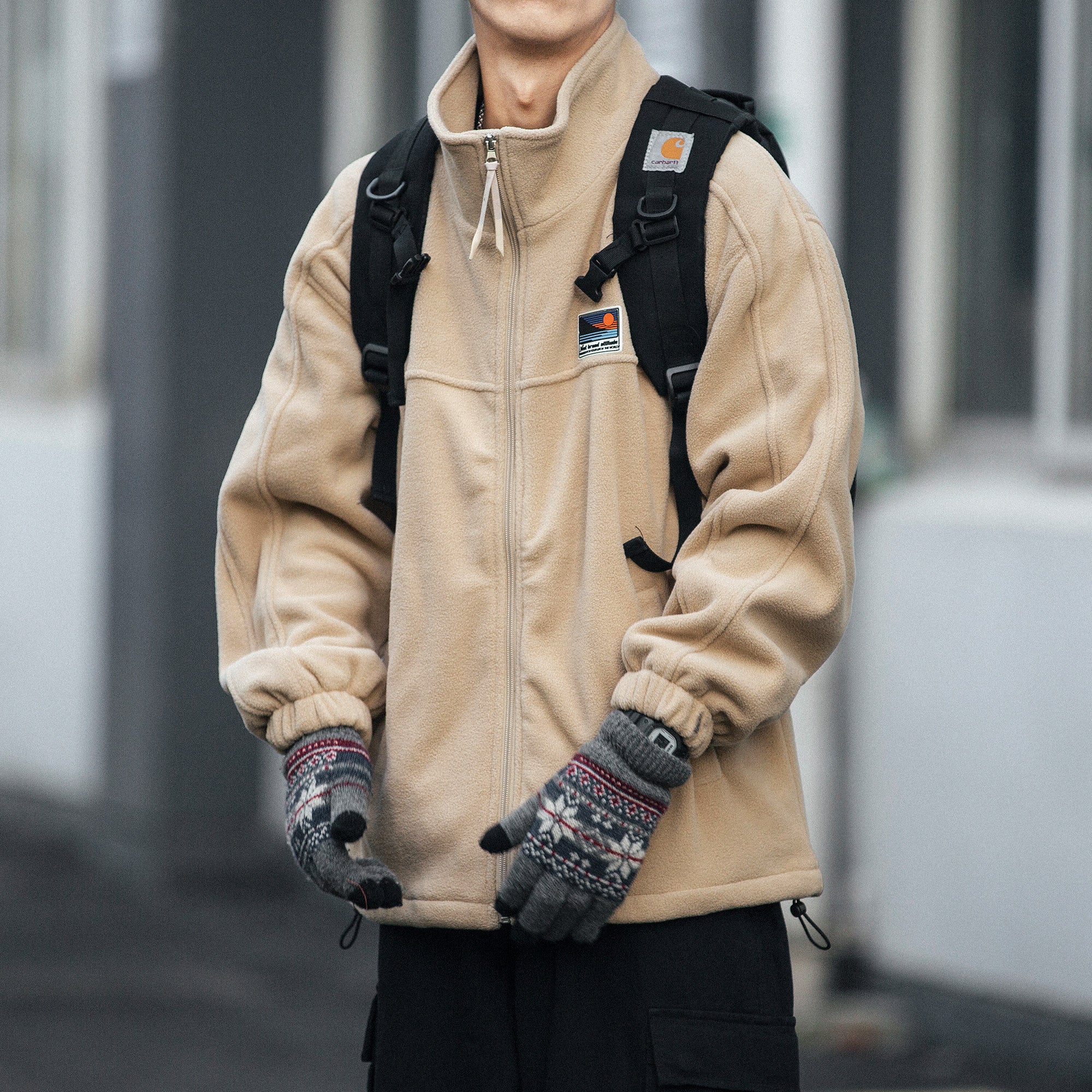 25 Winter Fleece Cardigan Cotton Jacket Men's Trendy Loose Couple Sweatshirt Men's BF Style Stand Collar Casual Top Coat