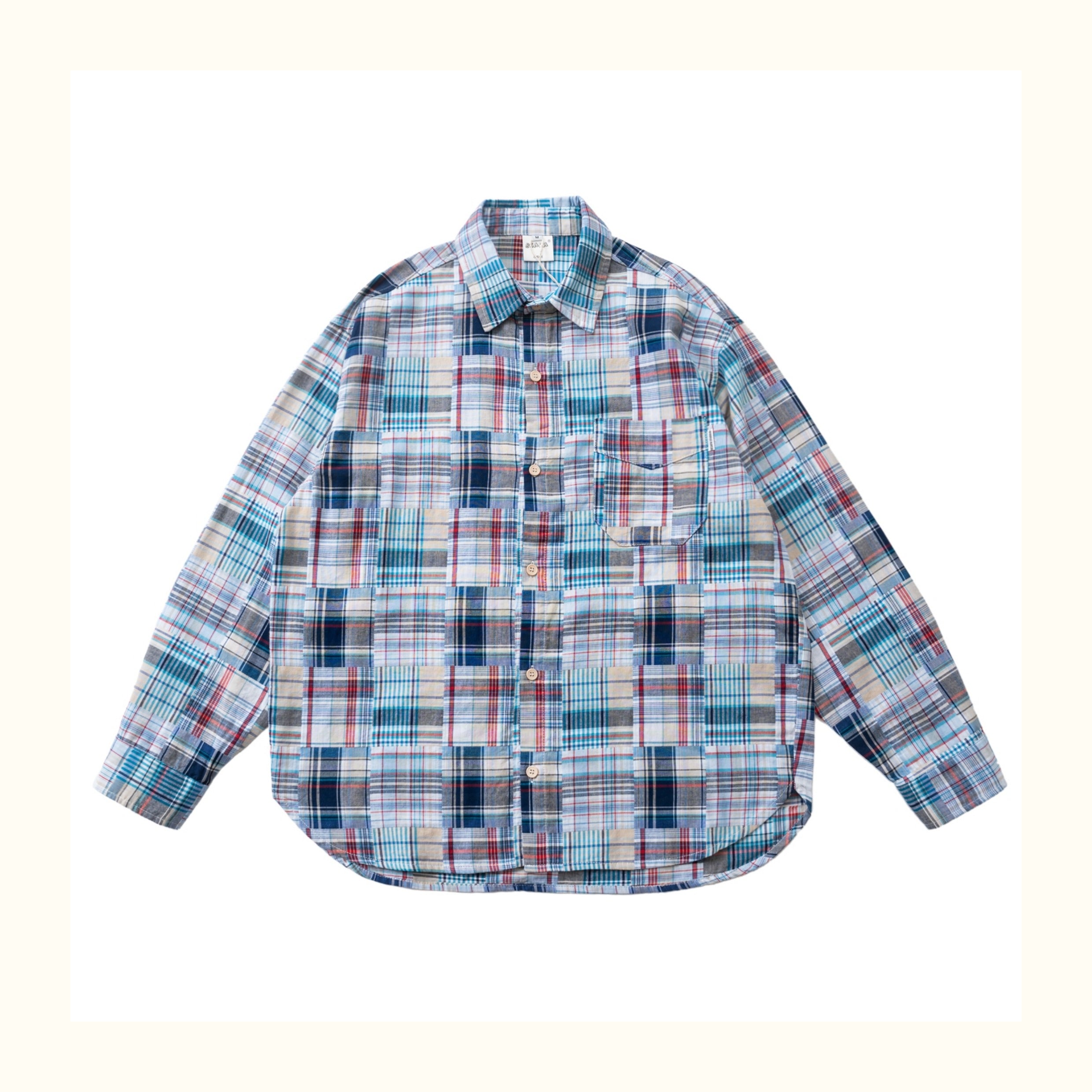 Baijia-Cloth Colorful Plaid Patchwork Shirt – Japanese Retro Loose Long Sleeve (Unisex)