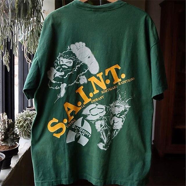 90s Saint -Saints American Heavy Metal Band Vintage Distressed Loose Heavyweight Short Sleeve T-Shirt