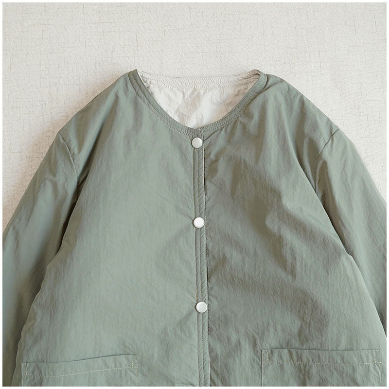 Reversible Quilted Cotton Jacket – Lightweight Loose Fit with Round Neck for Spring/Autumn