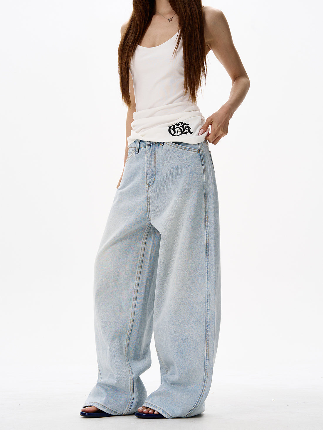 American Style Distressed Light Blue Jeans Trendy Brand Men's Cool Street Style High-End Pants