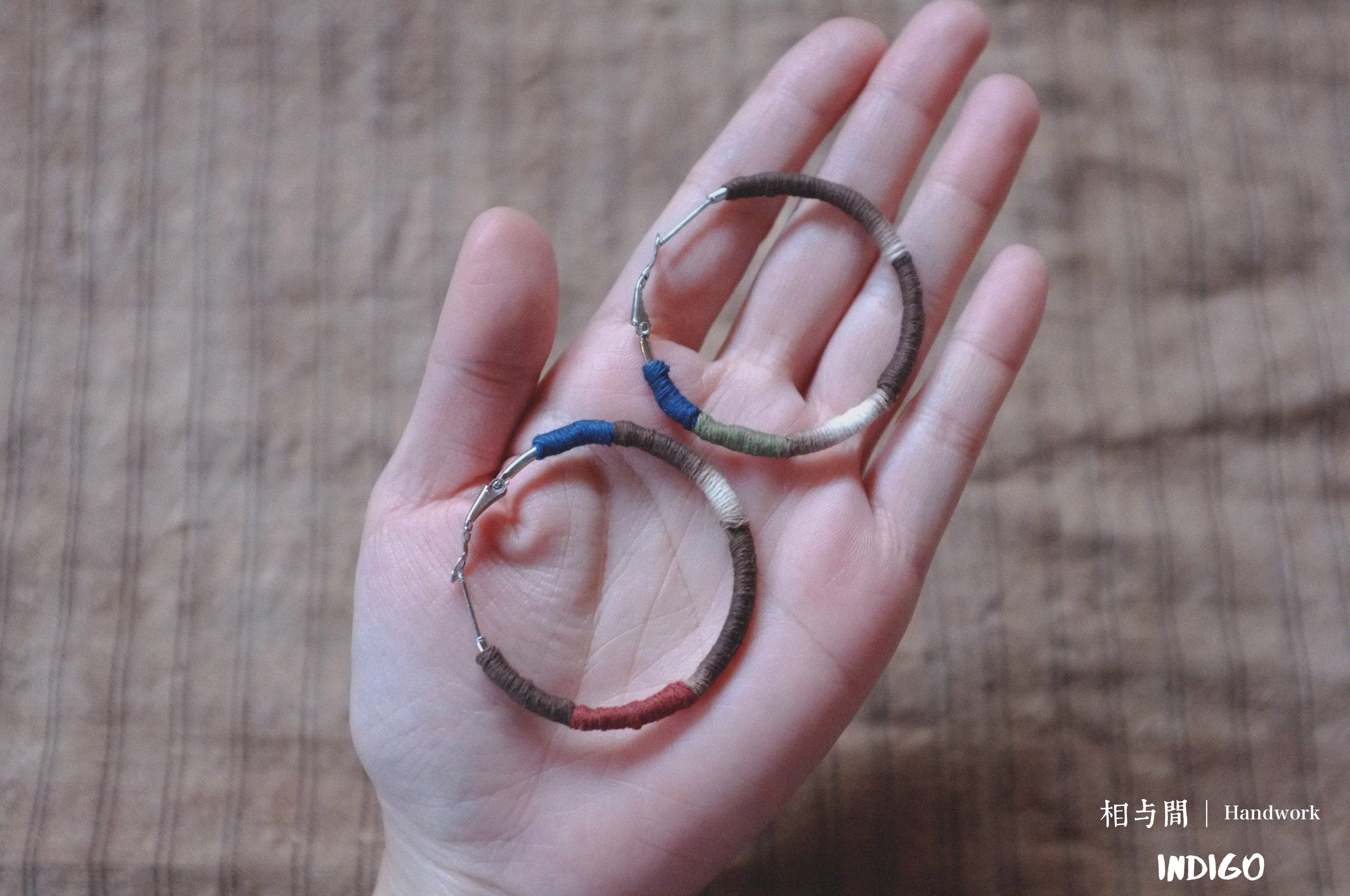 Original Earrings Persimmon Dyed Handmade Plant-Dyed Cotton Thread Niche Geometric Circle High-End Earrings