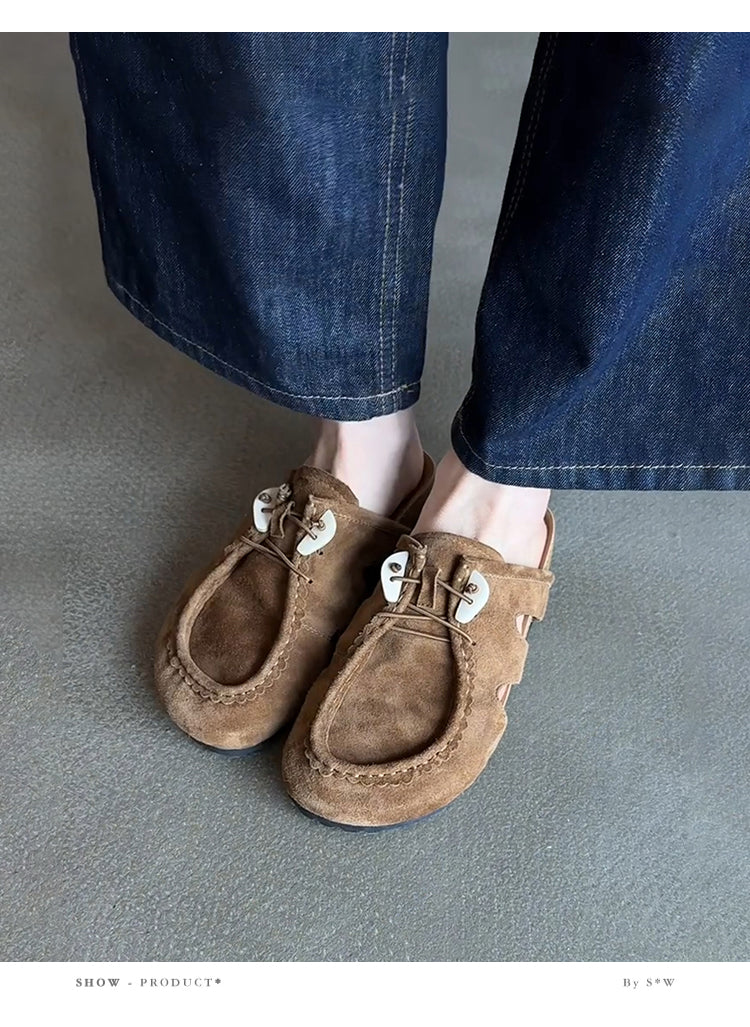 Women's Retro Birkenstock Shoes - Sheepskin Thick-Soled Flat Genuine Leather Suede Slip-On Shoes