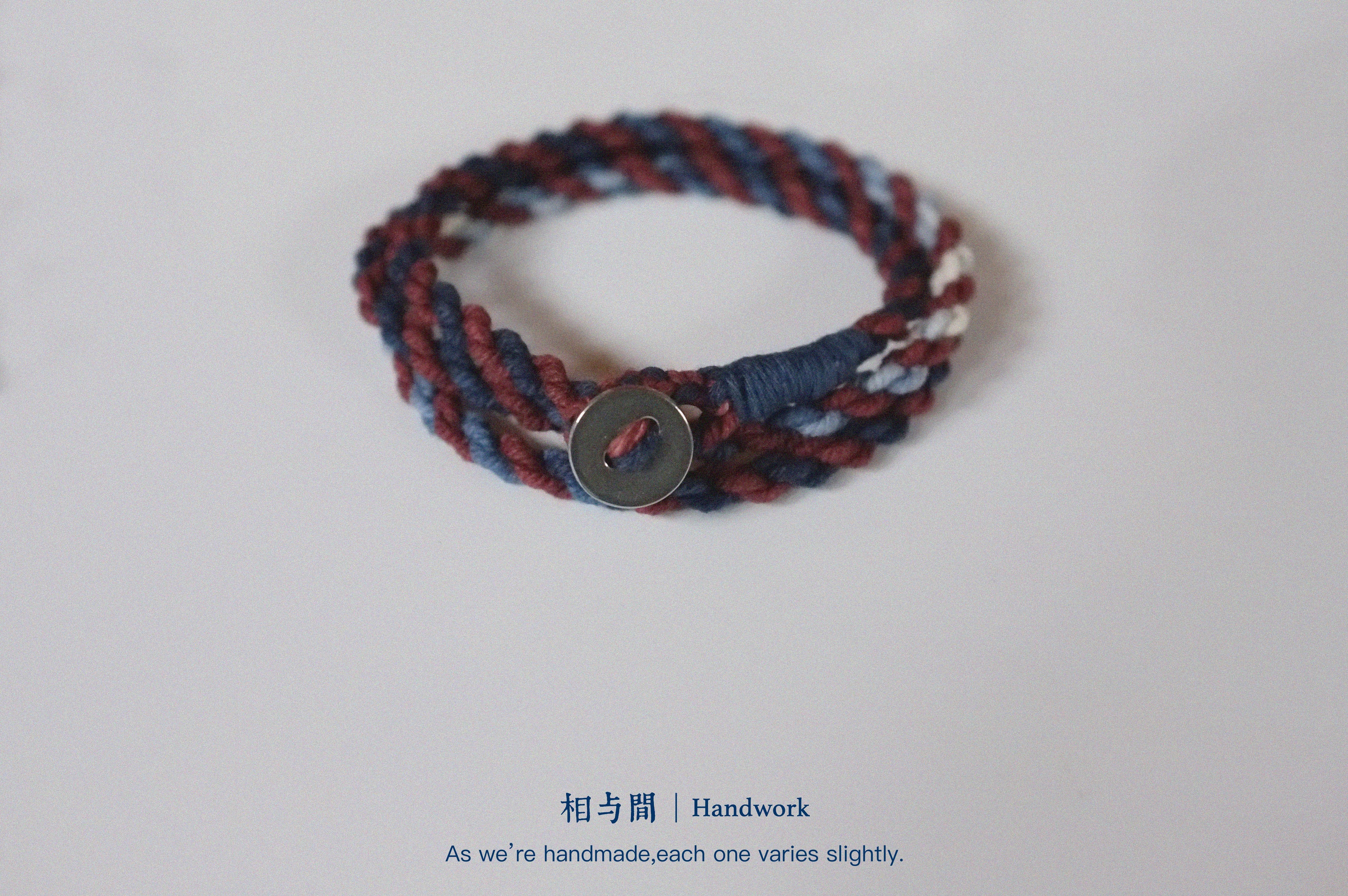Original Four-Strand Weaving Blue Dyed + Madder Red Hand Rope Cotton Linen Niche Couple Retro Multi-Twist Bracelet