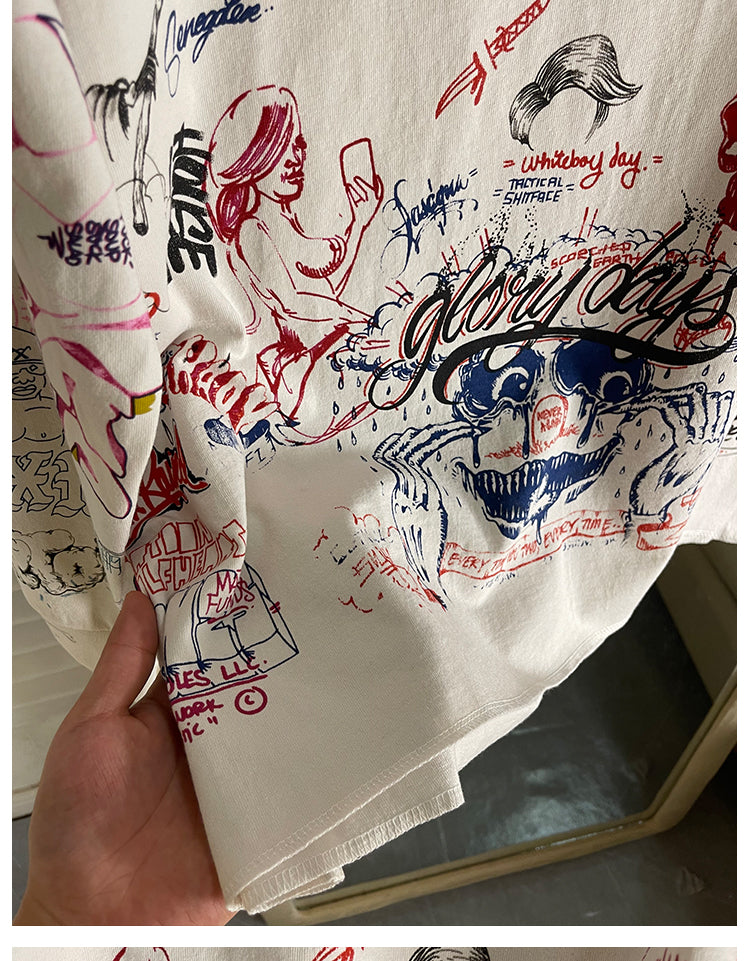 Quan Zhilong “Saint Michael” Rhinestone Graffiti Long-Sleeve Tee – Unisex Streetwear Vintage Base