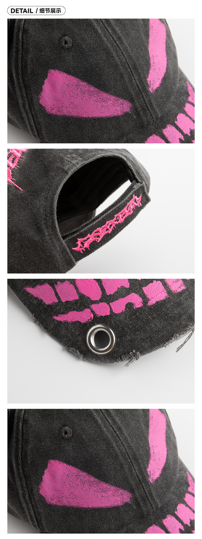 "Little Devil" Hand-painted Washed Distressed Embroidered Baseball Cap for Men and Women Spring Summer