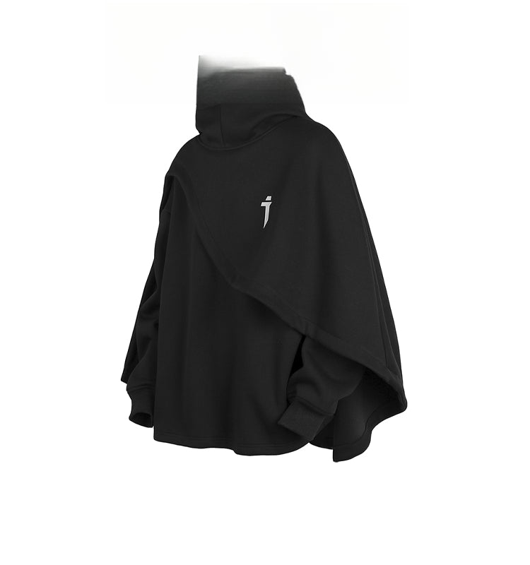 High-Neck Hooded Sweatshirt – Autumn/Winter Loose “Two-Piece” Layered Cape Jacket for Men