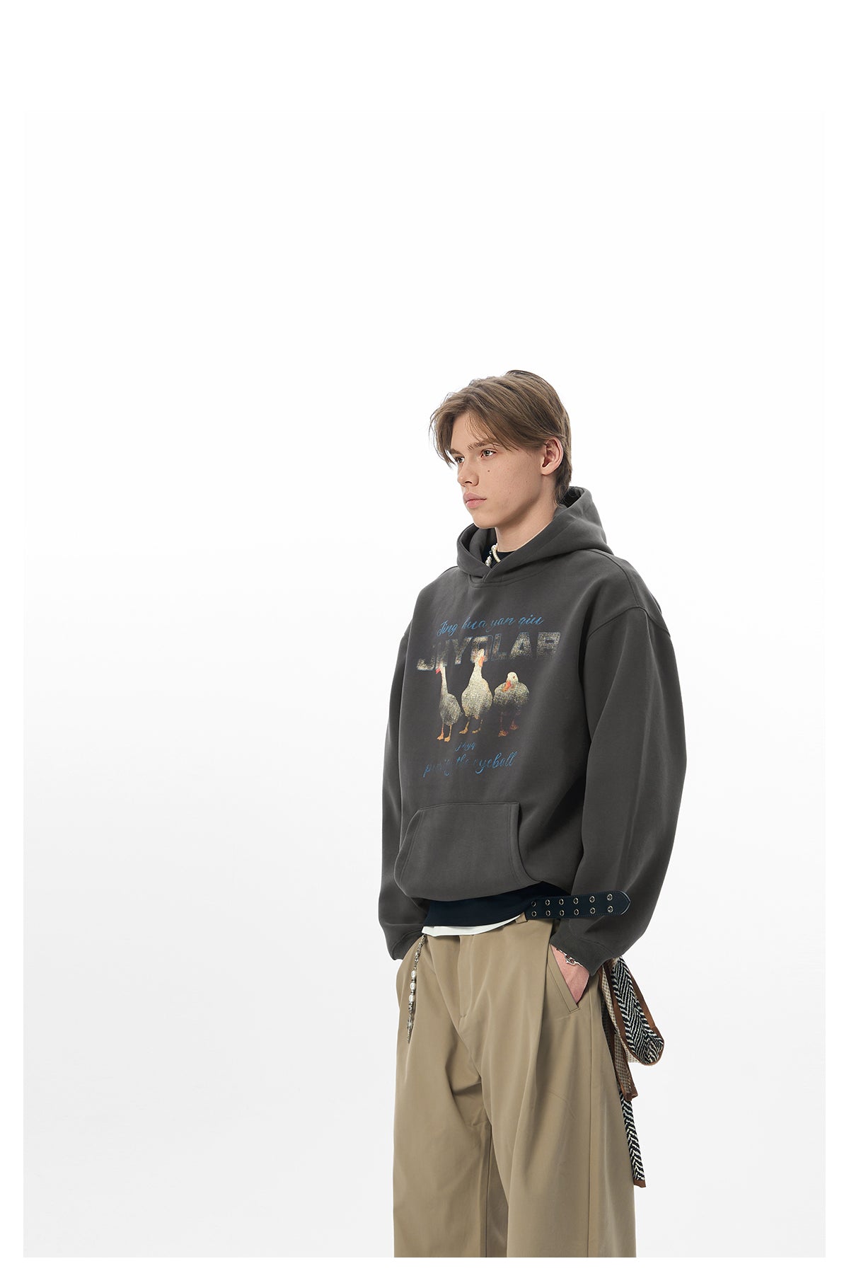 “Good Luck” Duck Hoodie – Oversized Streetwear Couple Style in a Relaxed American Cut
