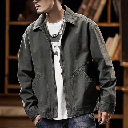 Men's American Retro Workwear Jacket - Autumn Winter Solid Color Pocket Design Casual All-Match Coat