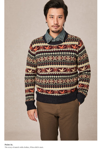 Scandinavian-British Retro Fair Isle Sweater – Loose Wool/Cashmere Blend (Unisex)