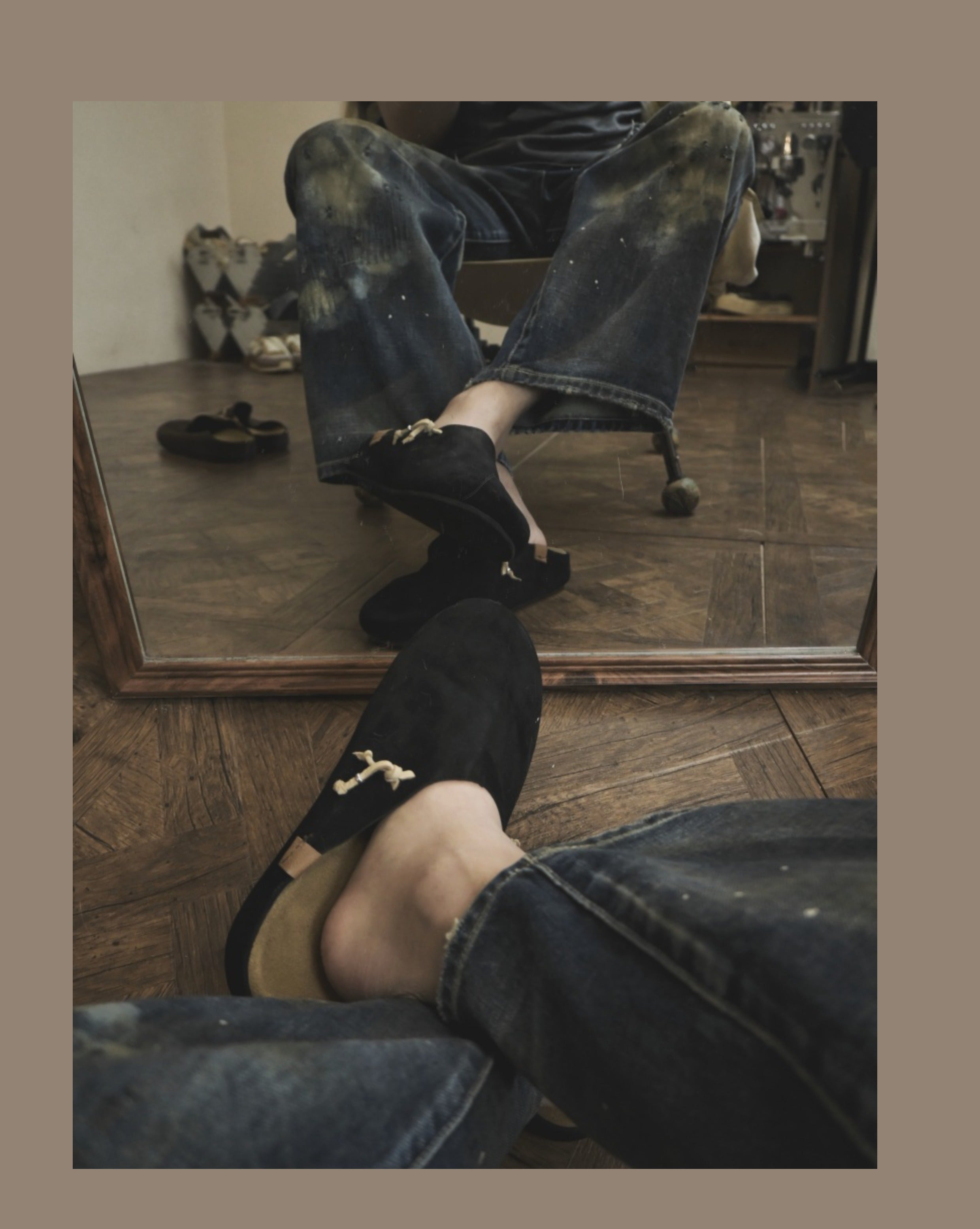 Sonofloong Retro Genuine Leather Mules - Silver Buckle Thick-Soled Cork Birkenstock Style