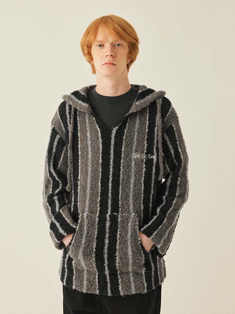 Medria Unisex Retro Striped Hoodie - Wool Blend Tibetan Style Lazy Knit Jacket