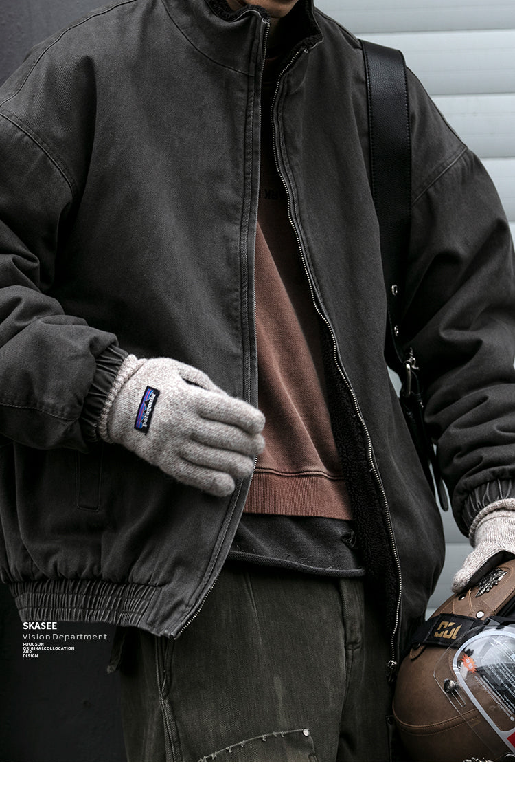 Japanese Retro Melad Stand Collar Lamb Wool Cotton Jacket for Men Winter Trendy Loose Couple Thickened Warm Cotton Coat Trendy