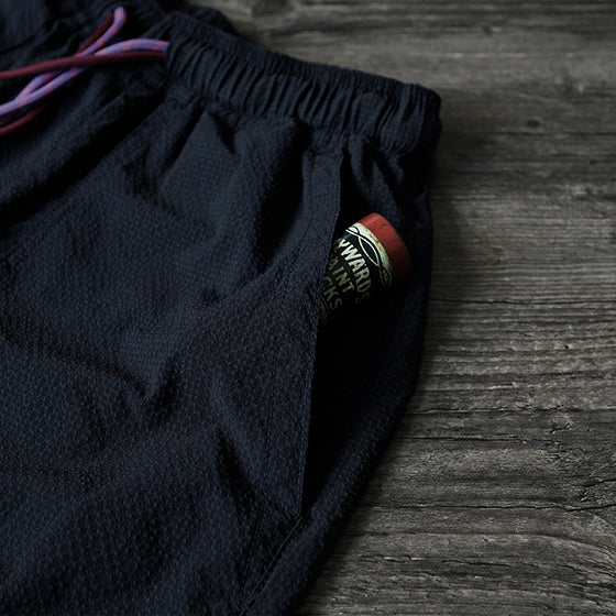 Japanese Navy Blue Seersucker Waist Strap Shorts Breathable Quick-Drying Loose Mountain Simple