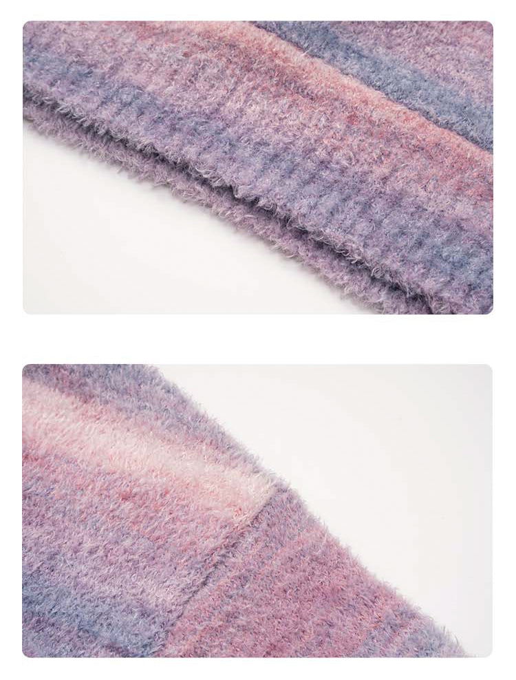 MEDRIA Retro Colorful Hoodie Knitwear for Men and Women Autumn Winter National Trend Loose Lazy Style Warm Sweatshirt Couple Outfit