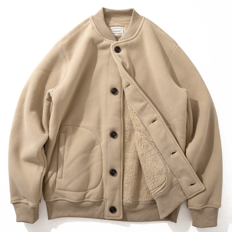 Joks Priit Fleece-Lined Baseball Jacket - Japanese Style Lamb Wool Coat (Men)