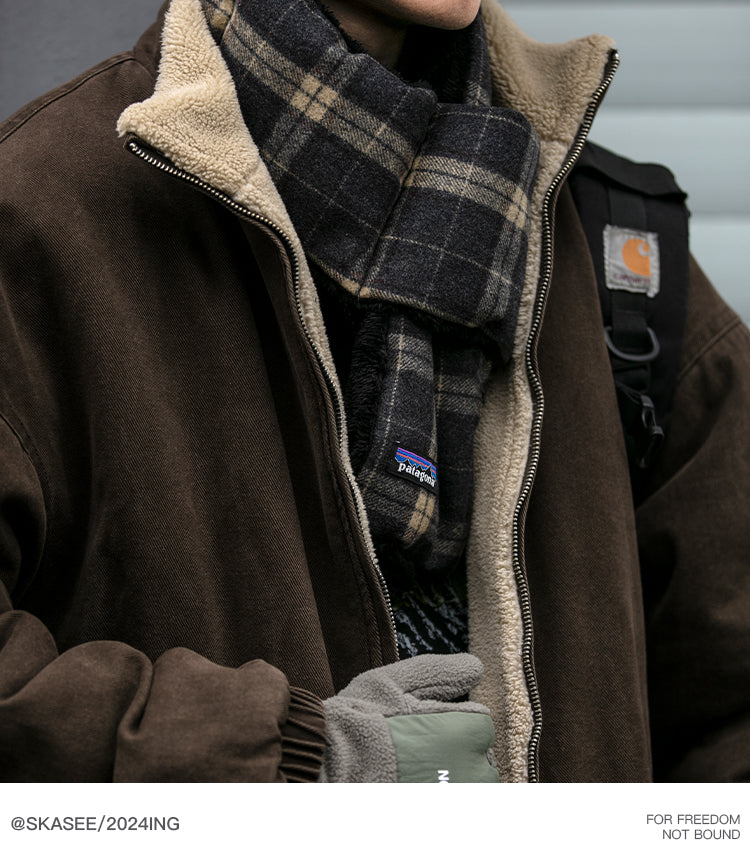 Men's Japanese Retro Lamb Wool Jacket - Thickened Stand Collar Couple Cotton Coat